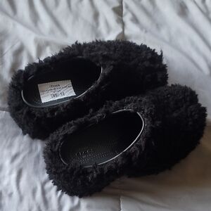 Crocs Women's Fuzzy Black Slippers